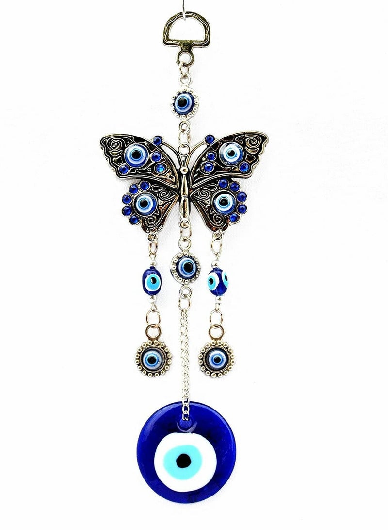 SYOSI Turkish Blue Eye with Butterfly Hanging Decoration Ornament, Blue Rhinestone Car Charm Rear View Mirror Wall Hanging Protection Home Decor Blessing Gift - Image 1