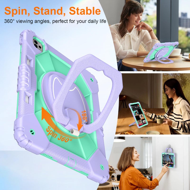 Auorld Case for iPad Pro 13 Inch M5 2025 / M4 2024, Auorld for iPad Pro 13 Inch M5 2025 with Screen Protector, 360 Degree Rotating Stand Shoulder Strap Pencil Holder, Purple Mint - Image 4