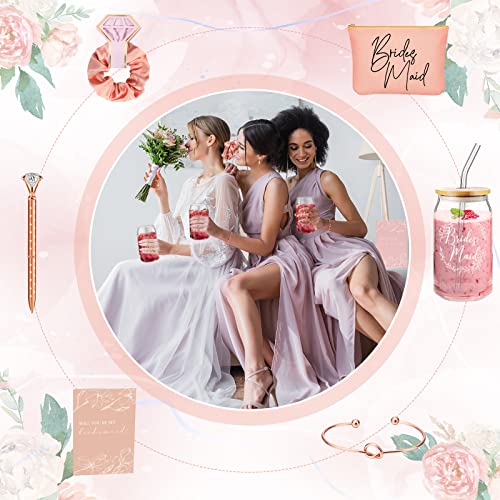 Irenare 36 Pcs Bridesmaid Proposal Gifts Set of 6 Will You Be My Bridesmaid 16 oz Glass Cup Brides Maid Cosmetic Bags Cards Bracelets Bridal Shower Favor Wedding Supplies Bachelorette Party(Rose Gold) - Image 3