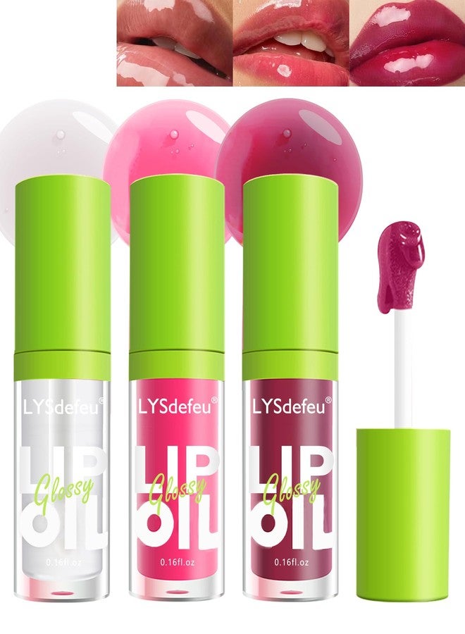 LYSdefeu 3 Colors Lip Oil Lip Glaze,Tinted Lip Gloss,Hydrating Lip Glow Oil Lipgloss,Shiny Transparent Pink Lip Stain Tint Fat Lip Oil,Clear Glow Reviver Lip Care Oil,Women's Day Gift Set for Women-1+2+4 - Image 1