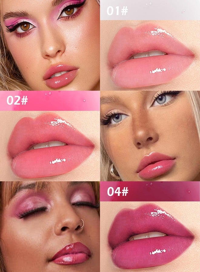 LYSdefeu 3 Colors Lip Oil Lip Glaze,Tinted Lip Gloss,Hydrating Lip Glow Oil Lipgloss,Shiny Transparent Pink Lip Stain Tint Fat Lip Oil,Clear Glow Reviver Lip Care Oil,Women's Day Gift Set for Women-1+2+4 - Image 2