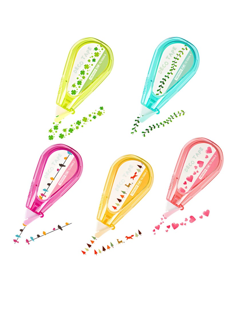 SOLARAE Decorative Correction Tape, 5 Pcs DIY Cartoon Pattern Decorative Tape, Decorative Curve Highlighter for Scrapbooking Greeting Card Letter Diary, Stationery Supplies - Image 1