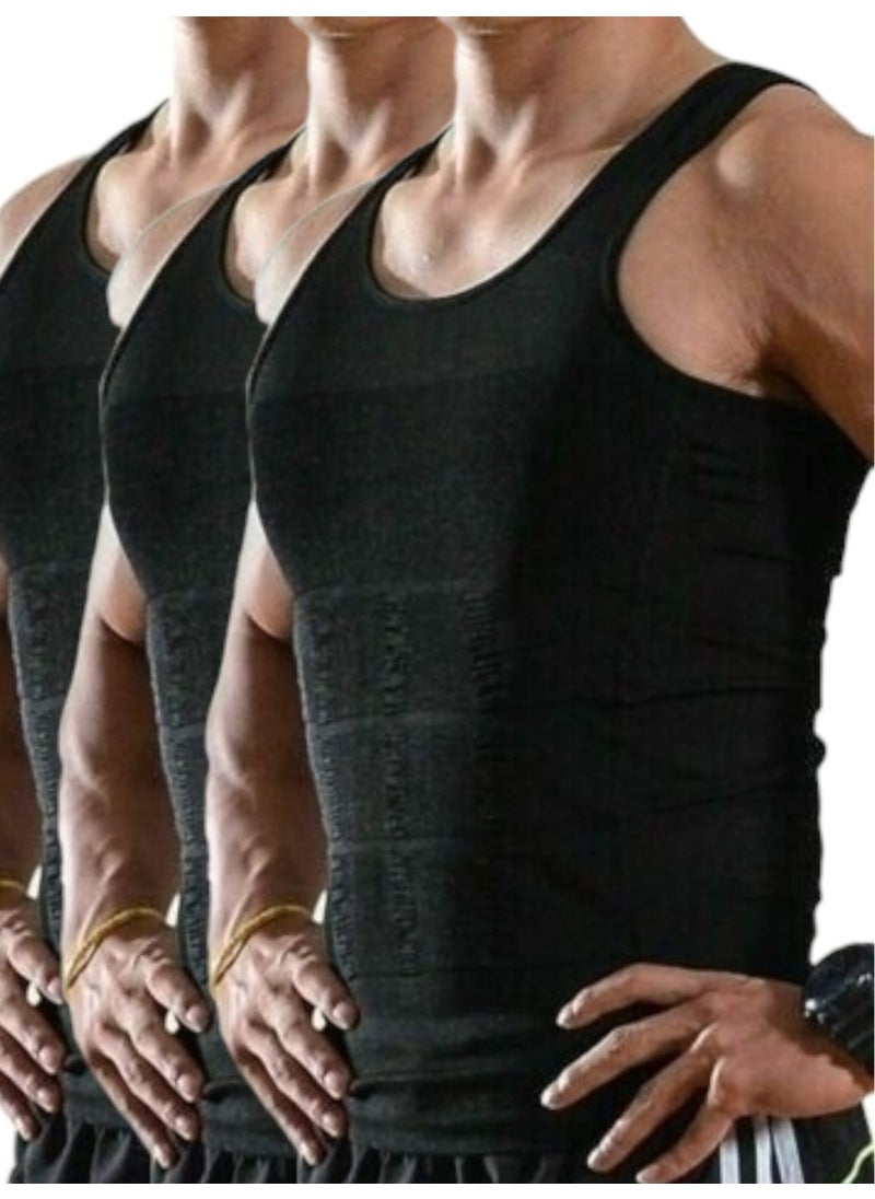 Trenderrs Men's Body Shaper Chest and Belly Shaper Firming Breathable Athlete Corset Set of 3 