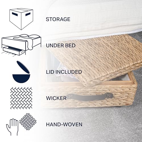 happimess BSK1006A 26.38" Chett Minimalist Hand-Woven Hyacinth/Wood Underbed Storage Bin with Wheels and Handles for Storage and Decoration in Bathroom, Bedroom, Closet, Entryway, Guest Room, Natural - Image 3