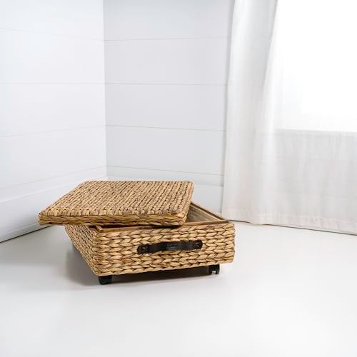 happimess BSK1006A 26.38" Chett Minimalist Hand-Woven Hyacinth/Wood Underbed Storage Bin with Wheels and Handles for Storage and Decoration in Bathroom, Bedroom, Closet, Entryway, Guest Room, Natural - Image 5