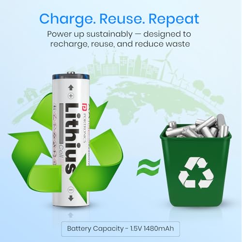 Portronics AA Lithius Type C Rechargeable Batteries, Pack of 2, Lithium Ion Cell Composition, Upto 1480mAh Capacity, Low Self Discharge, No Separate Charger Required (White) - Image 3
