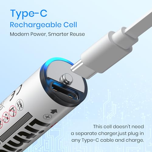 Portronics AA Lithius Type C Rechargeable Batteries, Pack of 2, Lithium Ion Cell Composition, Upto 1480mAh Capacity, Low Self Discharge, No Separate Charger Required (White) - Image 5