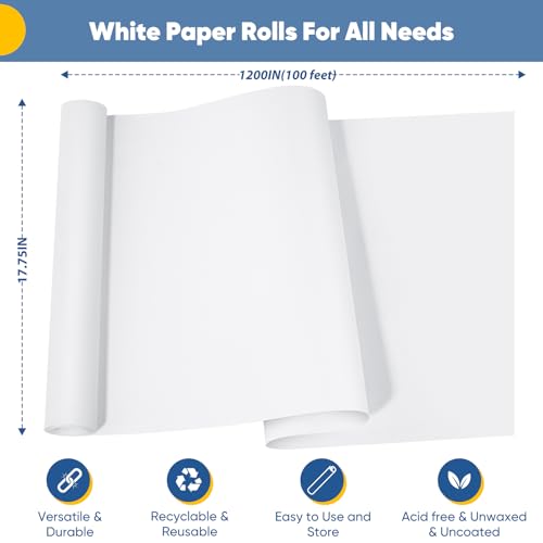 Donyang Art Paper Roll for Crafts, Drawing & Painting, 17.75"x1200" (100') White Gift Wrapping Craft Kraft Bulletin Board Poster Banner Coloring Paper, Kids Art Supplies, Wedding Floral Supplies 80GSM 55LB - Image 2