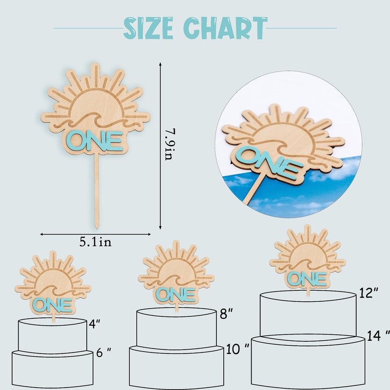 MUWEOL Wave Surf Wooden Cake Topper - The Big One Themed 1st/First Birthday Party Decoration Smash Cake Photo Props - Image 2