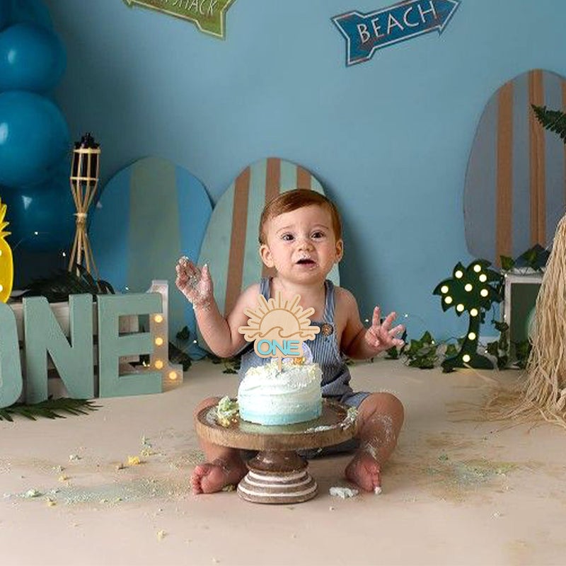 MUWEOL Wave Surf Wooden Cake Topper - The Big One Themed 1st/First Birthday Party Decoration Smash Cake Photo Props - Image 5