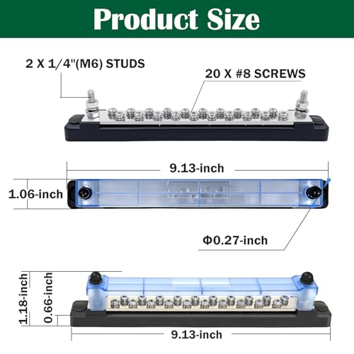 LENKRAD 2 Packs 150A Battery Bus Bar - 10 Terminal Power Distribution Block Bus Bars with Ring Terminals, 10 Way 8/32" Screws, 2 Way 1/4" Studs - Image 2