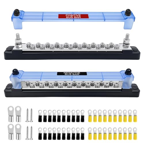 LENKRAD 2 Packs 150A Battery Bus Bar - 10 Terminal Power Distribution Block Bus Bars with Ring Terminals, 10 Way 8/32" Screws, 2 Way 1/4" Studs - Image 1