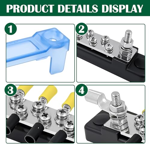 LENKRAD 2 Packs 150A Battery Bus Bar - 10 Terminal Power Distribution Block Bus Bars with Ring Terminals, 10 Way 8/32" Screws, 2 Way 1/4" Studs - Image 5