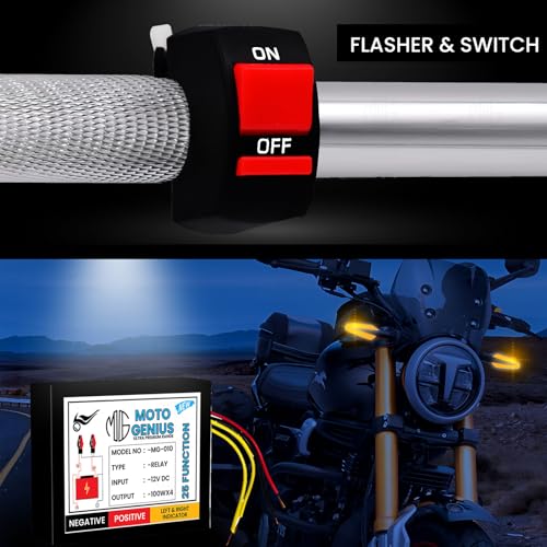 MOTO GENIUS Universal Motorcycle Hazard Indicator Flasher Relay, 25 Flash Patterns with Switch, Waterproof LED | Bulb Compatible Blinker for Turn Signal Lights - Image 4