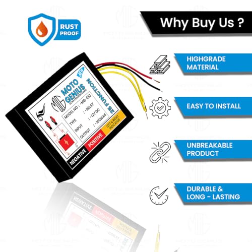 MOTO GENIUS Universal Motorcycle Hazard Indicator Flasher Relay, 25 Flash Patterns with Switch, Waterproof LED | Bulb Compatible Blinker for Turn Signal Lights - Image 2