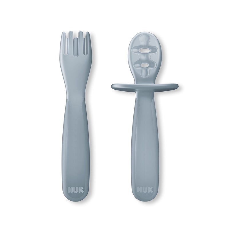 NUK for Nature Pretensil Dipper Spoon and Fork Set, Easy to Grip for Self-Feeding Development, Mess-Free Feeding, Top Rack Dishwasher-Safe, BPA & Latex-Free - Image 1