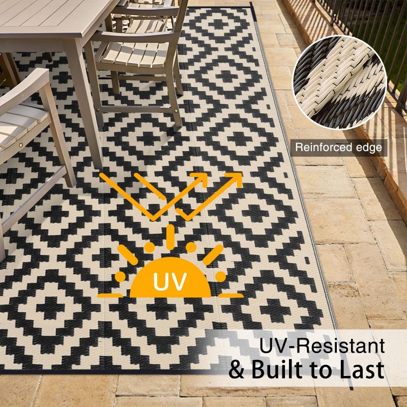 OLANLY Waterproof Outdoor Rug 6x9 ft, Outdoor Plastic Straw Rug for Camping, RV Mat Outside, Outdoor Carpet for Porch, Deck, Backyard, Balcony, Picnic, Black & Beige - Image 4