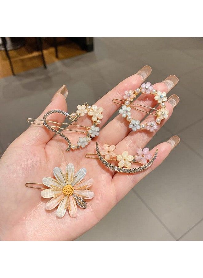 ANNACREATIONS 4 Piece Korean Style Pearl Flower Metal Hair Clips Plastic Pearl Barrettes Hairpin For Women & Girls(Multicolor) - Image 4