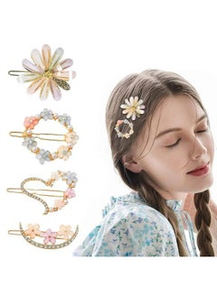 ANNACREATIONS 4 Piece Korean Style Pearl Flower Metal Hair Clips Plastic Pearl Barrettes Hairpin For Women & Girls(Multicolor)  - Image 1
