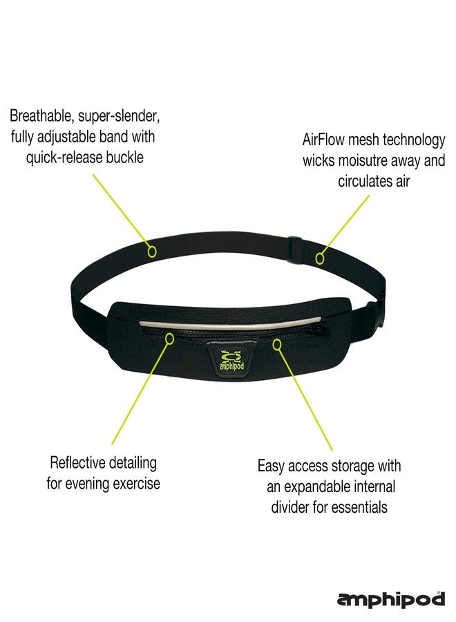 Amphipod AirFlow MicroStretch Belt, Ultra-Light Minimalist Runners Waist Pack Bag for Running, Jogging, Men & Women - Black/Silver - L - Image 2