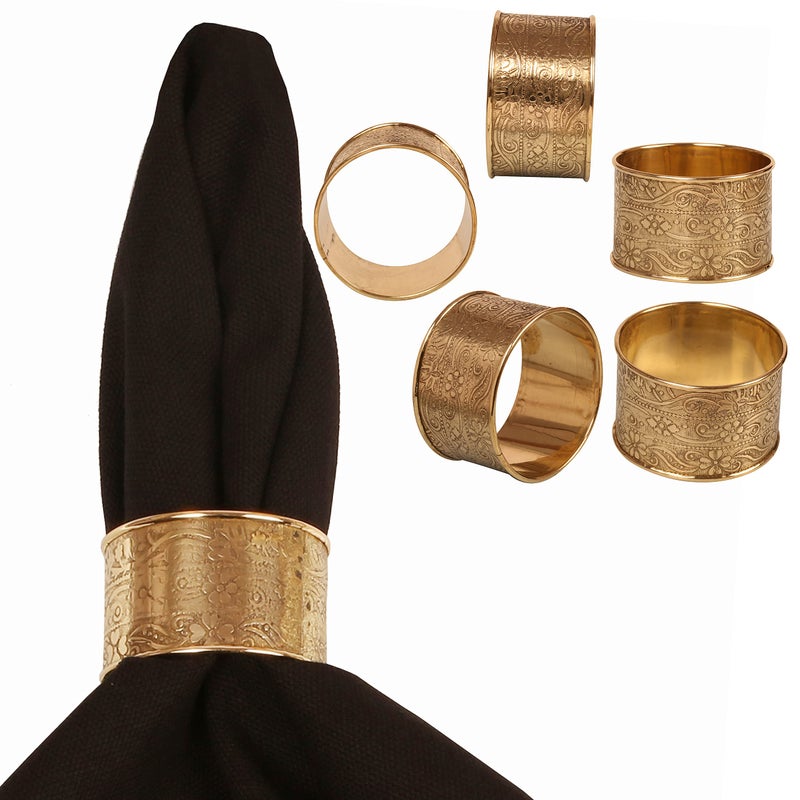 Indtresor Gorgeous Beautifully Handcrafted Floral Large Size Gold Color Party Dining Table Napkin Holders (Set Of 6) - Image 1
