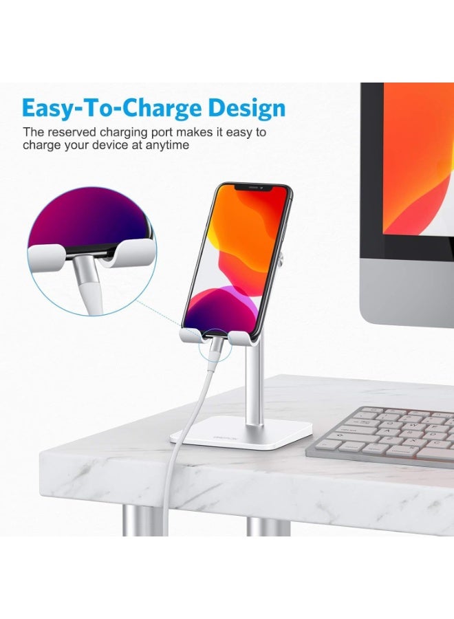 Omoton Cell Phone Stand, Adjustable Angle Height Desk Phone Dock Holder for iPhone SE 16 Pro Max/Plus/XS/XR, Samsung Galaxy S20 / S10 / S9 / S8 and Other Phones (3.5-7.0-Inch),Silver - Image 4