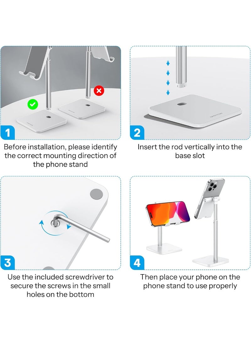Omoton Cell Phone Stand, Adjustable Angle Height Desk Phone Dock Holder for iPhone SE 16 Pro Max/Plus/XS/XR, Samsung Galaxy S20 / S10 / S9 / S8 and Other Phones (3.5-7.0-Inch),Silver - Image 3
