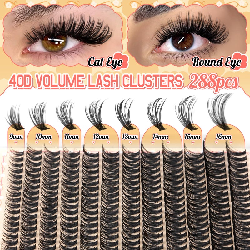 Calphdiar 40D Individual Lashes Natural Eyelash Clusters Wispy Lash Clusters 9-16mm Cluster Eyelash Extensions D-Curly Lashes Clusters 288pcs DIY Lash Extension for Beginners at Home - Image 2