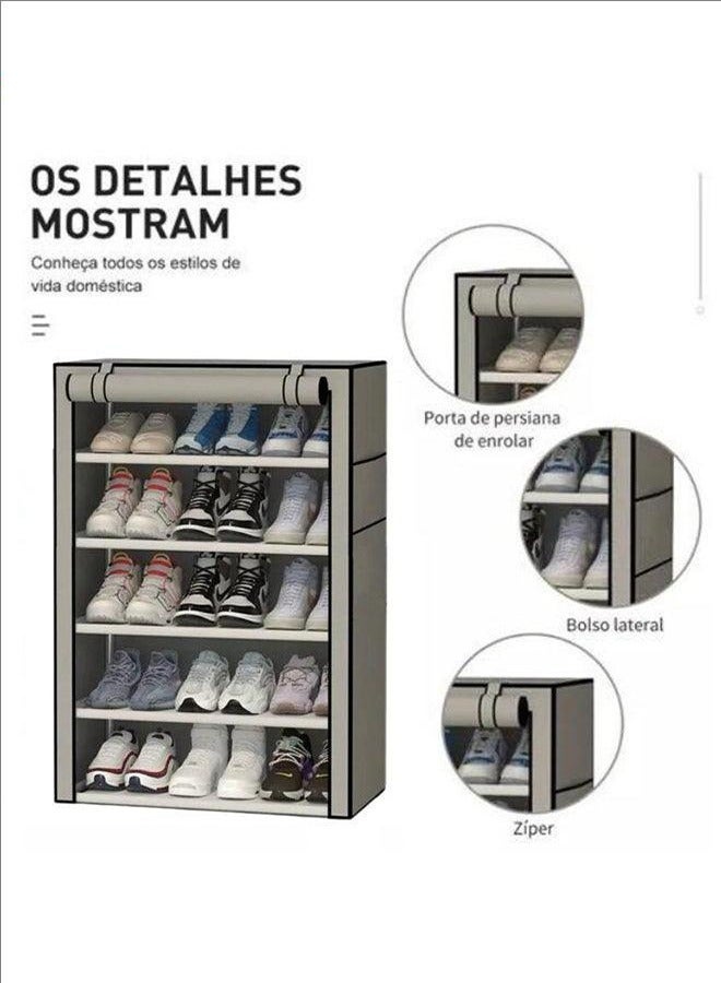 BLOOMING TIME 6-Layer Shoe Rack Organizer Portable Shoe Rack With Non-woven Fabric Cover Dustproof Clean And Tidy, Gray - Image 2