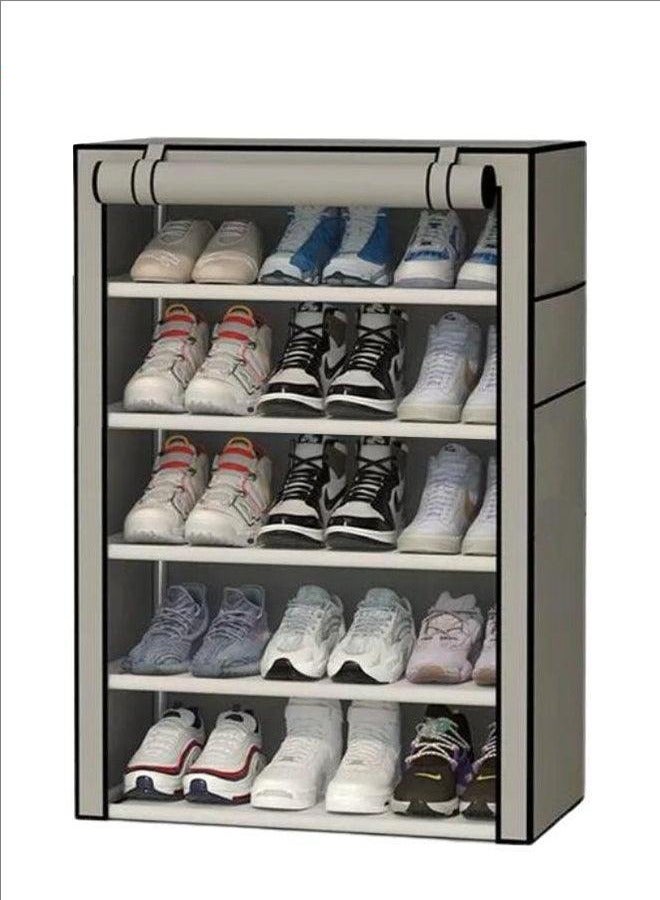 BLOOMING TIME 6-Layer Shoe Rack Organizer Portable Shoe Rack With Non-woven Fabric Cover Dustproof Clean And Tidy, Gray - Image 4