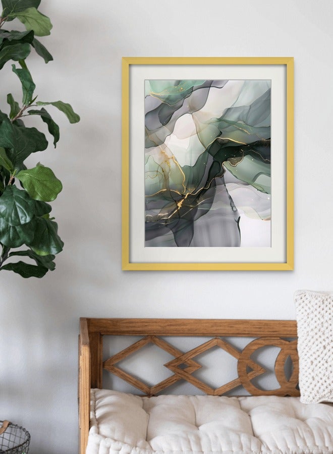 Art Decor Art Decor Dark Green and Grey Water Color Ink Style Abstract Art with Gold Accents Wall Art with Matboard Framed Fine Art Wall Décor for Living Room Bedroom Dining Room Office Gifting - Image 2