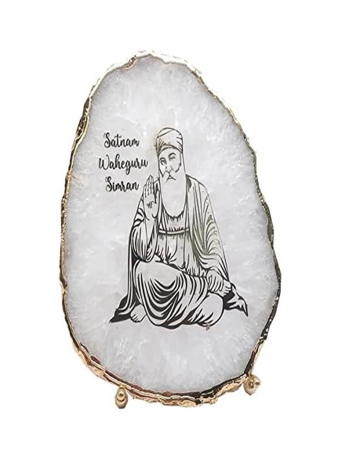 eshoppee Mantra on Natural Agate Stone with Gold Electroplating on Border with Stand. (13) - Image 1
