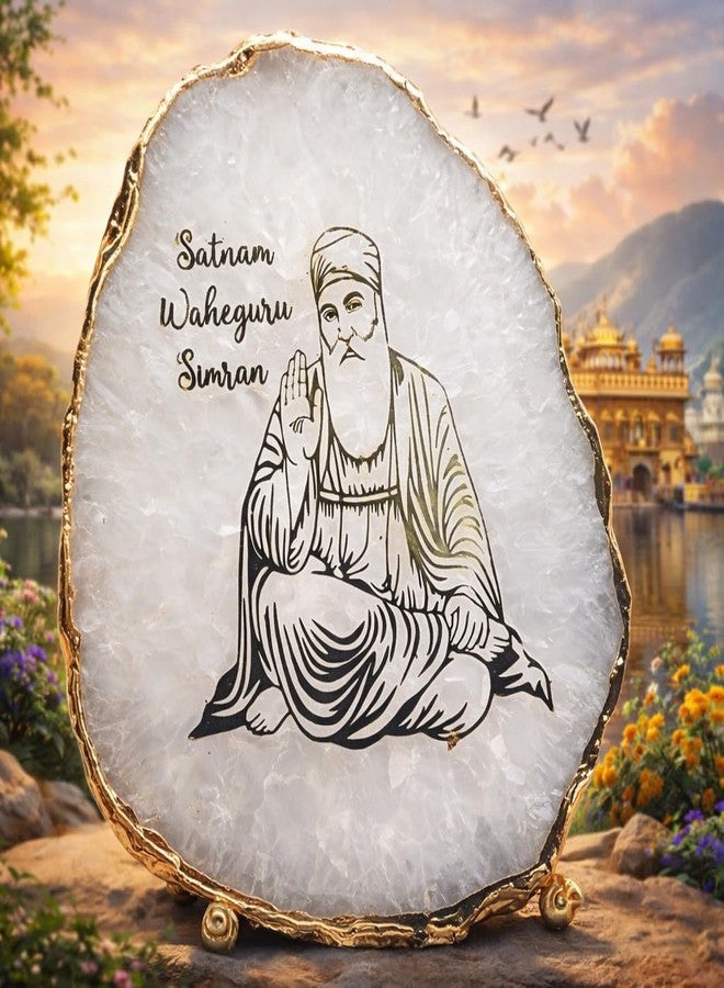 eshoppee Mantra on Natural Agate Stone with Gold Electroplating on Border with Stand. (13) - Image 2