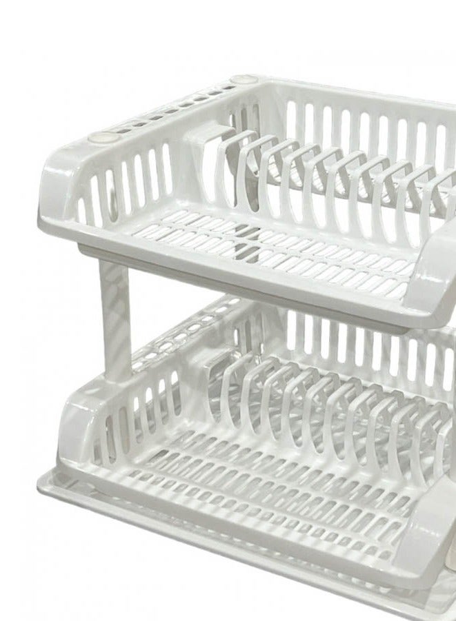 Black and white two-tier dish rack with dish drying tray, 46*38*35 cm - Image 3