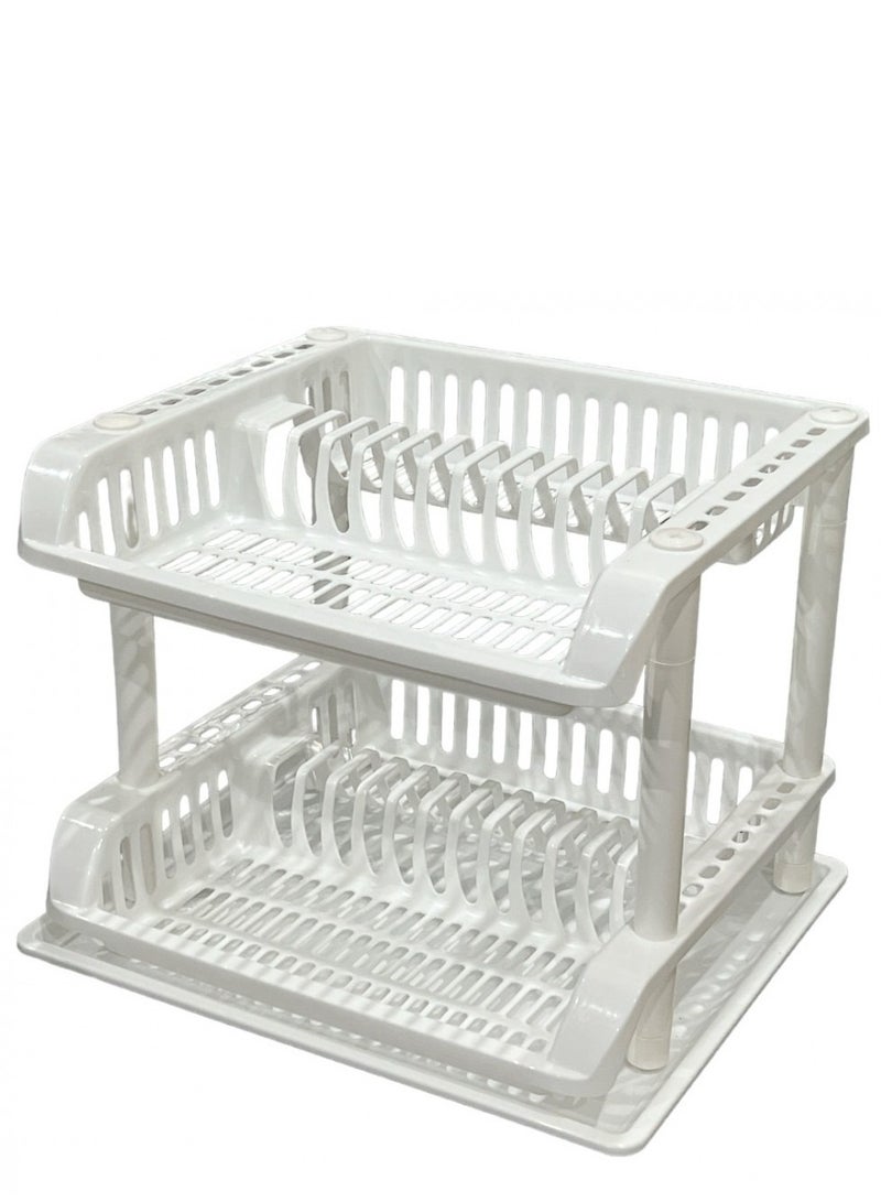 Black and white two-tier dish rack with dish drying tray, 46*38*35 cm - Image 2
