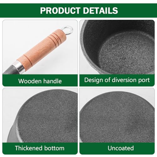 Supvox Cast Iron Mini Non Stick Tadka Pan with Wooden Handle, 1 Pc Butter Warme Iron Oil Heating Pot Cookware Melting Pot for Oil Heating, Melting Butter, Chocolate & Warm Milk, 1 Liters - Image 4