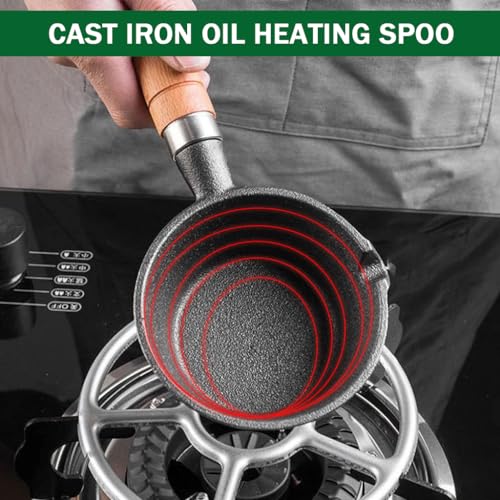 Supvox Cast Iron Mini Non Stick Tadka Pan with Wooden Handle, 1 Pc Butter Warme Iron Oil Heating Pot Cookware Melting Pot for Oil Heating, Melting Butter, Chocolate & Warm Milk, 1 Liters - Image 5