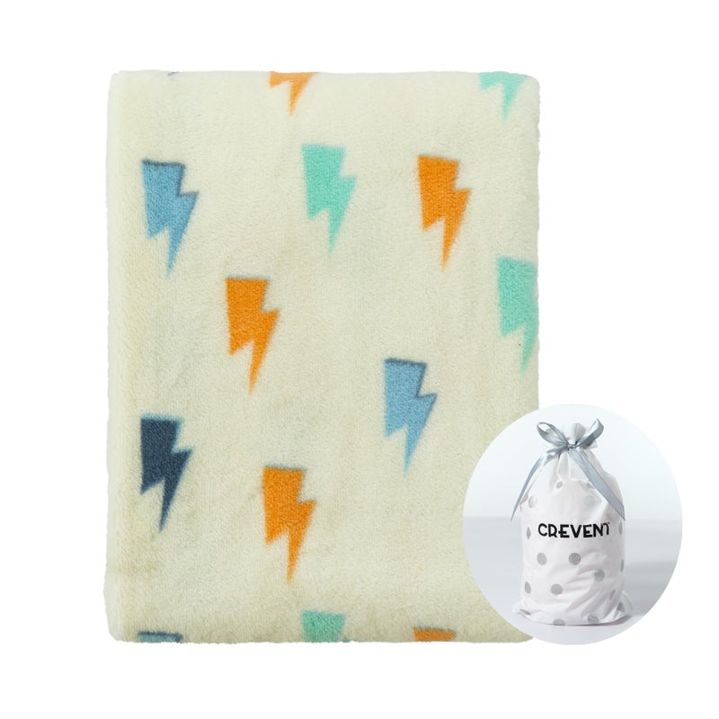 CREVENT 30''X40'' Soft Breathable Cozy Plush FleeceBaby Boys for Infants Toddlers' Bedding Crib Cot Stroller, Baby Shower Birthday Newborn's Gift - Lightning - Image 1