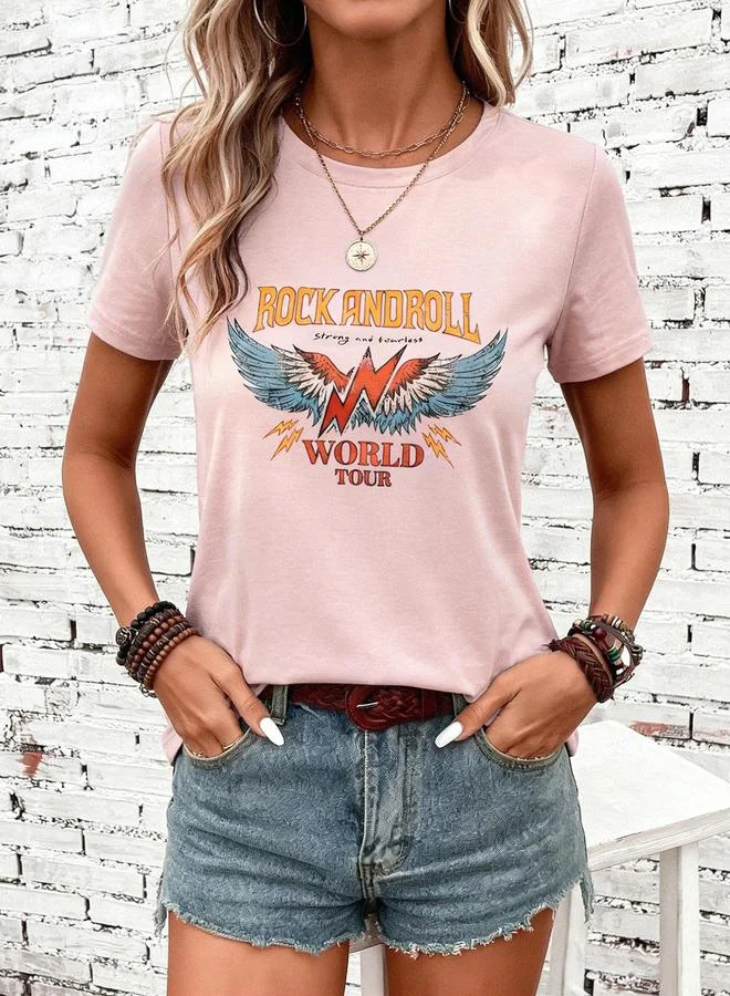 تايك تو Pink Rock and Roll Graphic Print T-Shirt