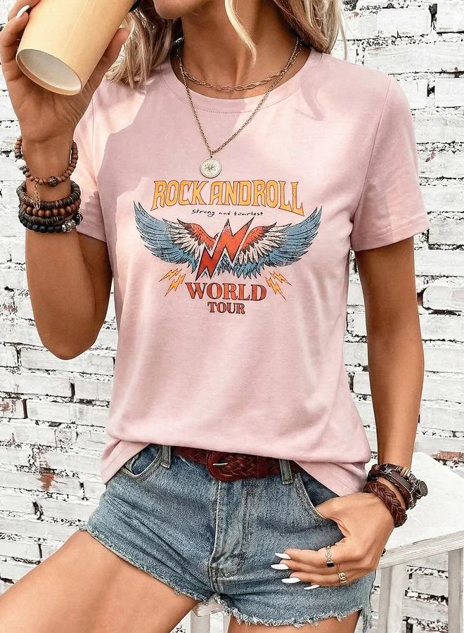 تايك تو Pink Rock and Roll Graphic Print T-Shirt