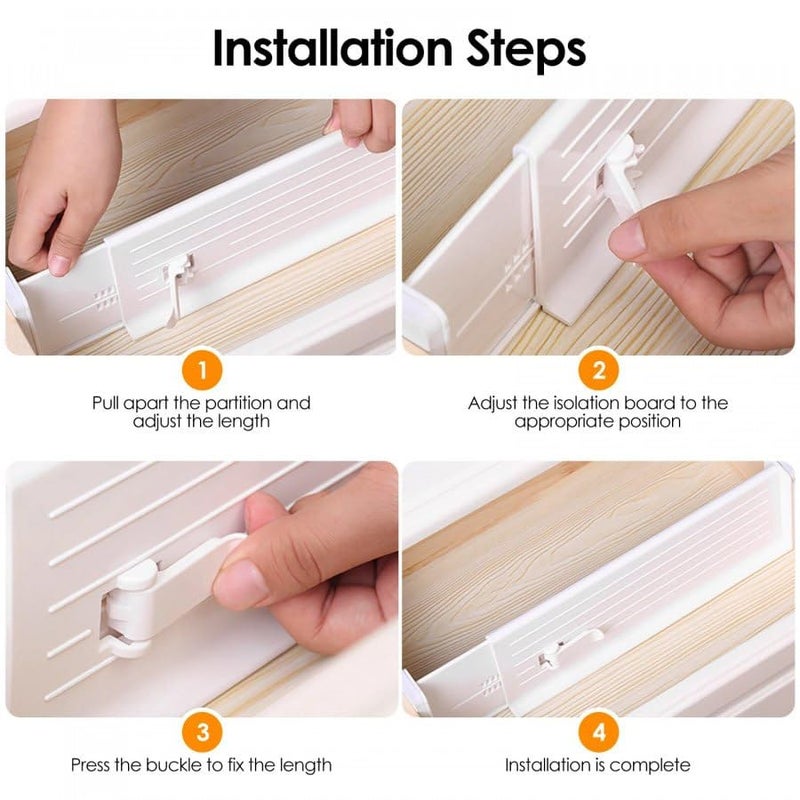Trishaan Adjustable Drawer Organiser 1063185 Kitchen Drawer Organisers Expandable Dresser Separators with Buckle and Foam Ends for Clothes Cosmetic Bedroom Bathroom Wardrobe Office - Image 2