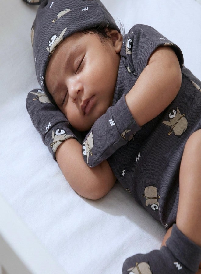 Cocoon Care Premium Bamboo Muslin Baby Set - Ultra-Soft Newborn Essentials Including Cap, Mittens, and Socks for Ultimate Comfort and Breathability | 0-3 M | Penguin - Image 2