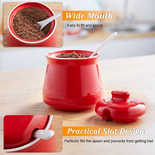 DAYYET Sugar Bowl with Lid and Spoon, 12 oz Ceramic Sugar Bowl with Spoon, Sugar Container for Coffee Bar, Sugar Jar Sugar Dispenser Bowl, Red Kitchen Decor and Accessories - Image 5