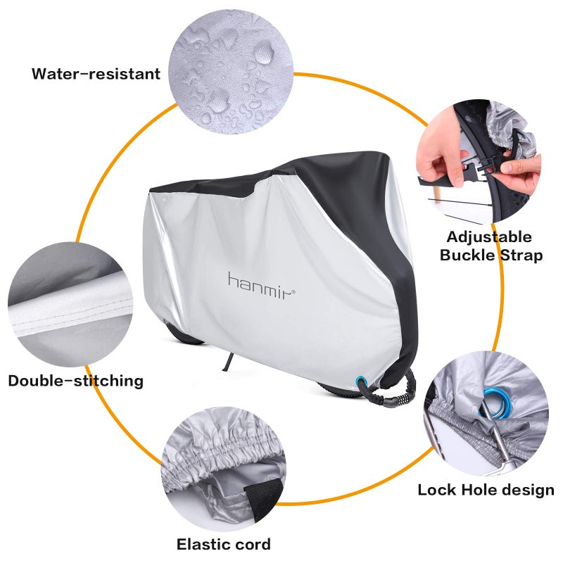 hanmir Bike Cover,Waterproof Outdoor Bicycle Cover Anti Dust Rain Snow UV, Bike Rain Cover for Mountain, Road & Heavy Duty Bikes with Lock Holes & Storage Bag - Image 4