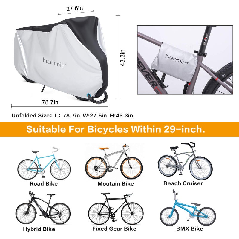hanmir Bike Cover,Waterproof Outdoor Bicycle Cover Anti Dust Rain Snow UV, Bike Rain Cover for Mountain, Road & Heavy Duty Bikes with Lock Holes & Storage Bag - Image 2