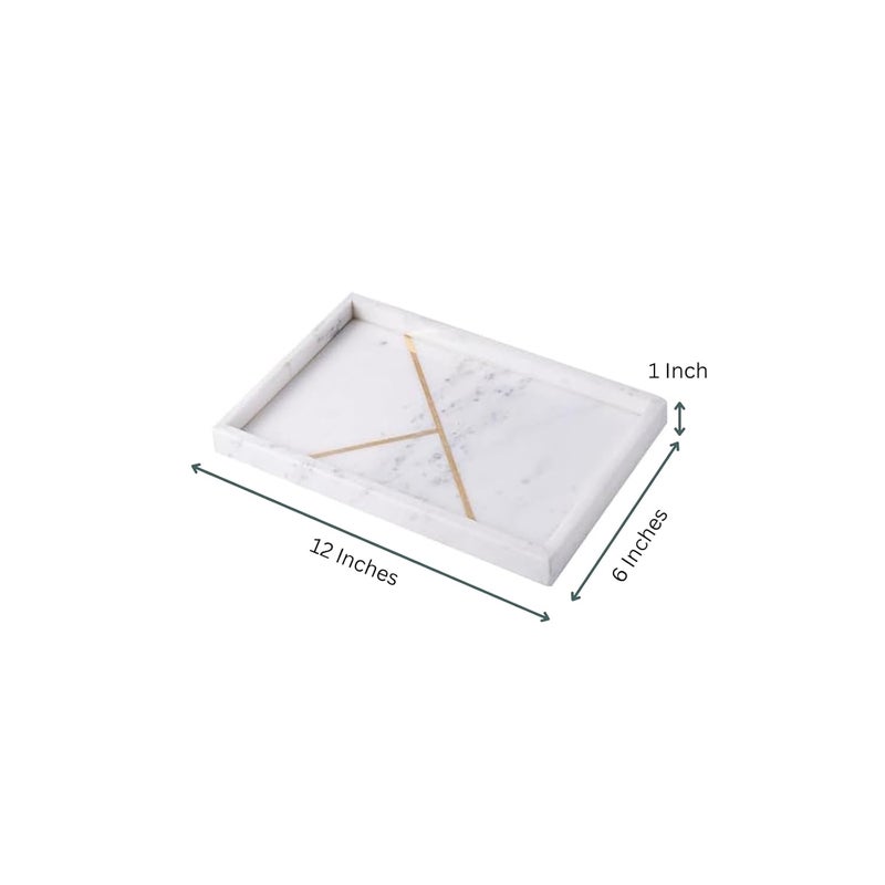 DECORAGE Rectangular Marble Tray with Gold Stripe, Sturdy Storage Tray, Bathroom Vanity Countertop Organizer for Perfume Candle Holders (White) - Image 5