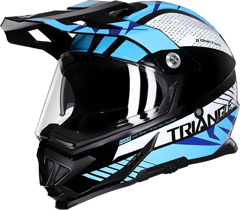 triangle Dual Sport Motorcycle Helmet Dirt Bike Helmets ATV Full Face Helmet for Adults Men with Internal Sunshield DOT Approved - Image 1