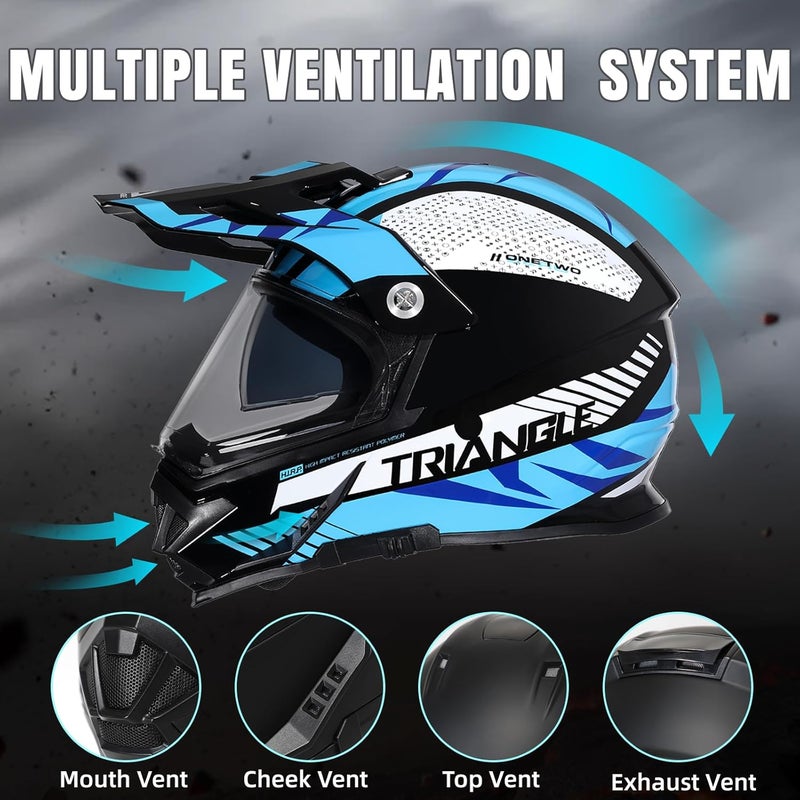 triangle Dual Sport Motorcycle Helmet Dirt Bike Helmets ATV Full Face Helmet for Adults Men with Internal Sunshield DOT Approved - Image 3