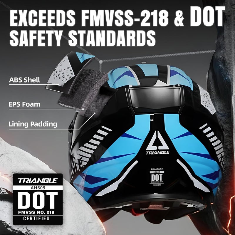 triangle Dual Sport Motorcycle Helmet Dirt Bike Helmets ATV Full Face Helmet for Adults Men with Internal Sunshield DOT Approved - Image 2