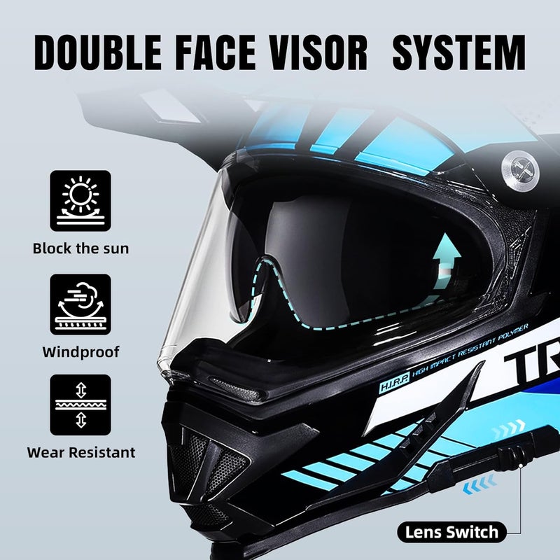 triangle Dual Sport Motorcycle Helmet Dirt Bike Helmets ATV Full Face Helmet for Adults Men with Internal Sunshield DOT Approved - Image 4